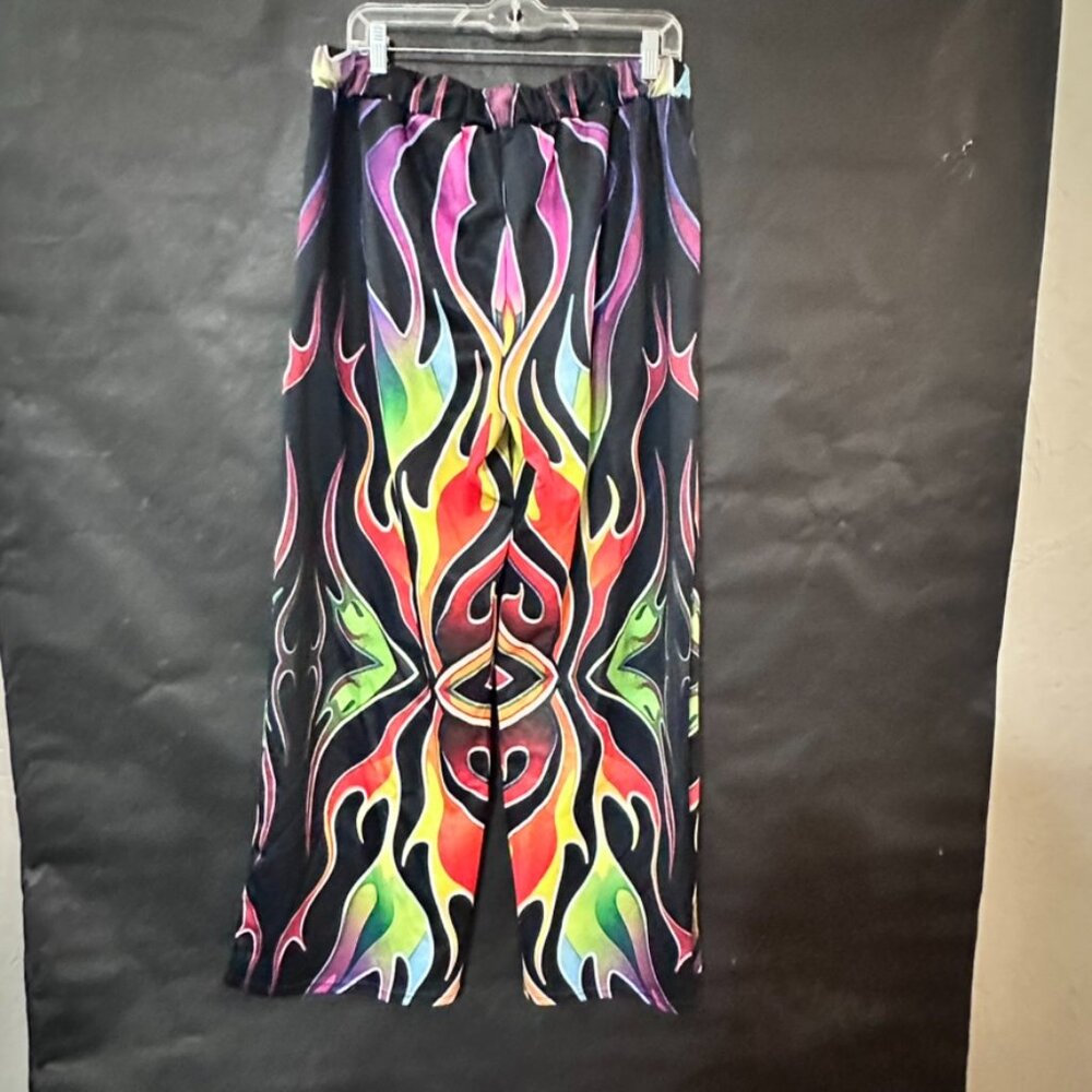 Flames Trippy Rave Pants Festival Club Size XL Wide Leg Statement Psychedelic - Picture 6 of 7